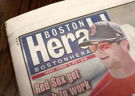 The front page of The Boston Herald on Feb. 13.
