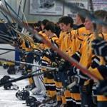 Andover High School players banged their sticks on the ice after the national anthem before a game against Chelmsford on Jan. 25.