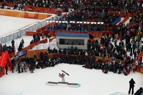 The crowd showered adoraton on Shaun White as he stood on the podium following his gold medal performance.
