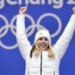 Czech Republic's gold medallist Ester Ledecka poses on the podium during the medal ceremony for the alpine skiing women's Super-G at the Pyeongchang Medals Plaza during the Pyeongchang 2018 Winter Olympic Games in Pyeongchang on February 17, 2018. / AFP PHOTO / JAVIER SORIANOJAVIER SORIANO/AFP/Getty Images