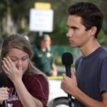 Marjory Stoneman Douglas High School studens Kelsey Friend (left) and David Hogg spoke on Thursday about the attack that killed 17 people on Wednesday. Hogg, 17, appeared on ?Meet the Press? over the weekend and had this message for President Trump: ??You?re the president. You?re supposed to bring this nation together, not divide us.??