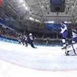 GANGNEUNG, SOUTH KOREA - FEBRUARY 20: Ryan Donato #16 of the United States celebrates after scoring a goal against Jan Laco #50 of Slovakia in the second period during the Men's Play-offs Qualifications game on day eleven of the PyeongChang 2018 Winter Olympic Games at Gangneung Hockey Centre on February 20, 2018 in Gangneung, South Korea. (Photo by Bruce Bennett/Getty Images)