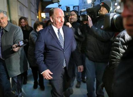 Former Massachusetts State Senator Brian Joyce leaves the federal courthouse in Worcester after he was released after posting bond.  
