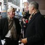 Former governor Bill Weld dropped by to make a donation as Governor Charlie Baker rang the Salvation Army bell in Downtown Crossing in December 2016. 