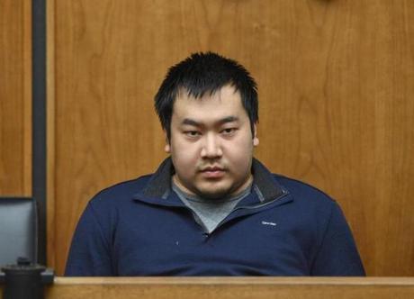 ( 02/26/18 Woburn, MA) Jeffrey Yao brought into Woburn District Court. Yao is arraigned on murder charges and attempted murder after allegedly stabbing a woman to death and attempting to stab a man to death in the Winchester Public Library. (Faith Ninivaggi/POOL)
