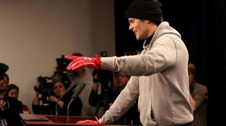 Tom Brady wore gloves to a press conference in January to conceal the extent of his thumb injury. 
