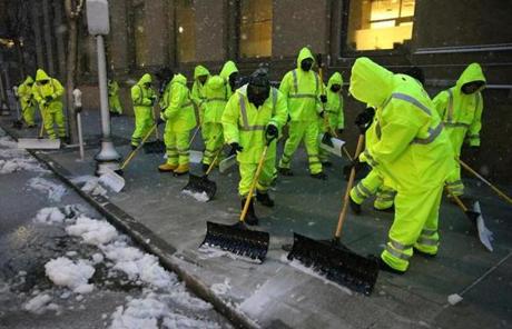 A private company cleared the sidewalk on St. James Avenue in Boston.
