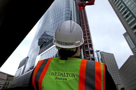 Dick Friedman eyed the crane at work on One Dalton, the 742-foot tower he has developed in the Back Bay.
