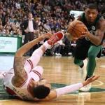 Boston MA 12/22/17 Boston Celtics Marcus Smart steals the ball from Chicago Bulls Denzel Valentine during fourth quarter action at TD Gardenl. (Matthew J. Lee/Globe staff) topic reporter: 