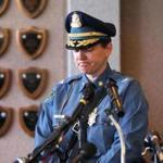 Massachusetts State Police Colonel Kerry Gilpin addressed the media Tuesday at the State Police Headquarters concerning an investigation into State Police overtime.