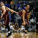 ATLANTA, GA - MARCH 22: Marques Townes #5 of the Loyola Ramblers reacts after making a three point basket late in the second half against the Nevada Wolf Pack during the 2018 NCAA Men's Basketball Tournament South Regional at Philips Arena on March 22, 2018 in Atlanta, Georgia. (Photo by Ronald Martinez/Getty Images)