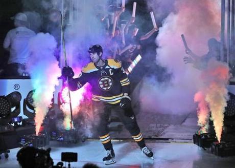 Boston Ma 10/5/17 Boston Bruins team captain Zdeno Chara is introduced before they play the Nashville Predators during first period action of their first NHL game of the season at the TD Garden. (Matthew J. Lee/Globe staff) topic reporter
