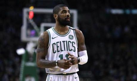 Boston Celtics guard Kyrie Irving (11) during the first quarter of an NBA basketball game in Boston, Wednesday, Feb. 28, 2018. (AP Photo/Charles Krupa)
