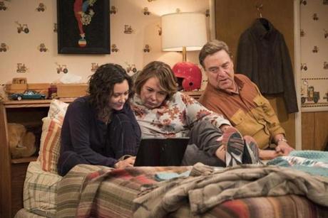 From left: Sara Gilbert, Roseanne Barr, and John Goodman in the revival of the series ?Roseanne.?
