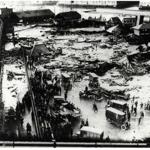 A picture of North End buildings flattened by a flood of molasses in 1919 from the book ?Dark Tide: The Great Boston Molasses Flood of 1919.? 
