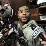 New England Patriots cornerback Malcolm Butler takes questions form members of the media, Monday, Jan. 8, 2018, in the team's locker room at Gillette Stadium, in Foxborough, Mass. The Patriots are scheduled to host the Tennessee Titans in the AFC divisional round game, Saturday, Jan. 13, 2018, in Foxborough. (AP Photo/Steven Senne)