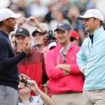 Mandatory Credit: Photo by ANDREW GOMBERT/EPA-EFE/REX/Shutterstock (9518561co) Tiger Woods The 2018 Masters Tournament, Augusta, USA - 04 Apr 2018 Tiger Woods of the US (L) and Matt Parziale of the US (R) on the third hole during the final practice round at the 2018 Masters Tournament at the Augusta National Golf Club in Augusta, Georgia, USA, 04 April 2018. The 2018 Masters Tournament is held 05 April through 08 April 2018.