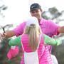 Patrick Reed celebrated with his wife Justine Karain Reed after he won The Masters golf tournament on Sunday.