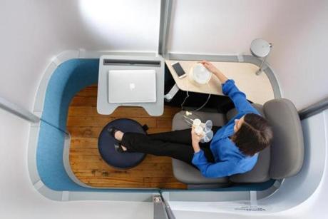 The new Mamava Mini lactation pods are designed for offices and come with a work station.
