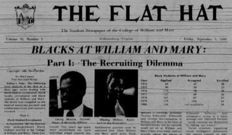 A 1980 issue of The Flat Hat, a student newspaper at the College of William and Mary, in which James Comey wrote as a student about the need to attract more black students to the school.
