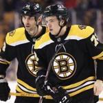 BOSTON, MA - APRIL 12: Zdeno Chara #33 of the Boston Bruins and Charlie McAvoy #73 look on during the third period of Game One of the Eastern Conference First Round during the 2018 NHL Stanley Cup Playoffs against the Toronto Maple Leafs at TD Garden on April 12, 2018 in Boston, Massachusetts. The Bruins defeat the Leafs 5-1. (Photo by Maddie Meyer/Getty Images)
