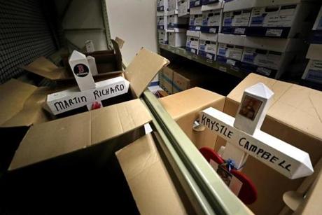 Among the items in storage are four crosses that bear the names of those who died in the 2013 Boston Marathon bombing.
