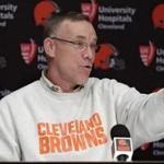 Cleveland Browns general manager John Dorsey answers questions about the draft during a news conference at the NFL football team's training camp facility, Thursday, April 19, 2018, in Berea, Ohio. (AP Photo/Tony Dejak)