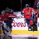Washington Capitals left wing Alex Ovechkin (8), of Russia, taks to the ice before Game 5 of an NHL first-round hockey playoff series against the Columbus Blue Jackets, Saturday, April 21, 2018, in Washington. (AP Photo/Nick Wass)