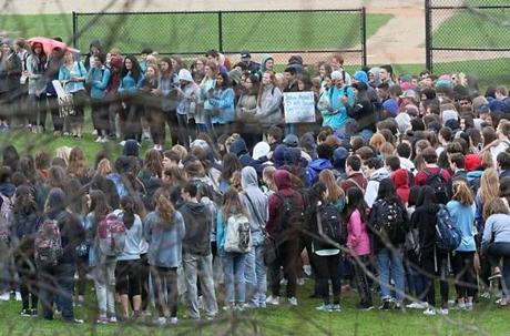 Students walked out of Lincoln Sudbury High School to protest the school's handling of a sexual assault case. 
