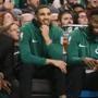 Boston MA 4/11/18 Jayson Tatum on the bench watching the Brooklyn Nets during second quarter action at the TD Garden. (photo by Matthew J. Lee/Globe staff) topic: reporter: