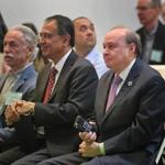In April, then-senator Stan Rosenberg (right) spoke at an Earth Day celebration of his alma mater, the University of Massachusetts Amherst.