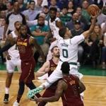 Boston MA 5/14/18 Boston Celtics Jaylen Brown drives to the basket against the Cleveland Cavaliers during first half action in the NBA Eastern Conference Finals at the TD Garden. (photo by Matthew J. Lee/Globe staff) topic: Celtics-Cavaliers reporter: Adam Himmelsbach