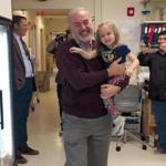 16stoke -- Adrian Krainer, a molecular genetics professor at Cold Spring Harbor Laboratory, with a 3 1/2-year-old Emma Larson from Long Island who had been dosed with Spinraza during clinical trials and visited him in late 2015. She has improved dramatically. (Cold Spring Harbor Laboratory)
