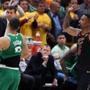 The Cavaliers? J.R. Smith (right) celebrated at game?s end while the Celtics? Jayson Tatum was ready to hit the showers. 