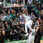 Boston MA 5/23/18 Boston Celtics Al Horford alley-opp slam dunk on the Cleveland Cavaliers during fourth quarter action of the NBA Eastern Conference Finals at TD Garden. (photo by Matthew J. Lee/Globe staff) topic: reporter: 