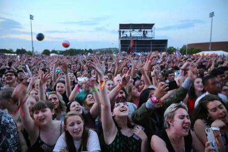 Allston, MA - May 25, 2018: The crowd enjoys a performance by Paramore during the Boston Calling Music Festival in Allston, MA on May 25, 2018. With 45 musical acts, seven comedians, two podcasts, and one Natalie Portman performing on three stages and one arena over the course of three days, Boston Calling has never offered festival-goers so many options. (Craig F. Walker/Globe Staff) section: arts reporter:
