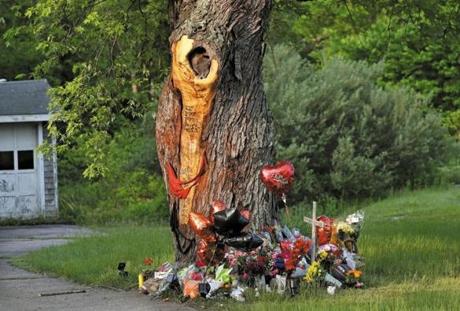 A memorial was made at the scene of the East Bridgewater crash that killed four teenagers on May 19. 

