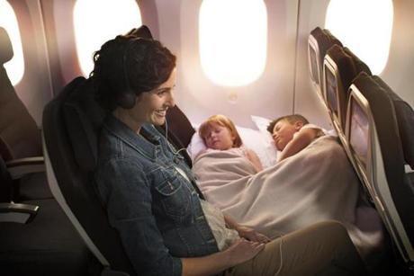Air New Zealand?s Skycouch service transforms three economy seats into a couch.
