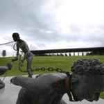Ghanaian artist Kwame Akoto-Bamfo?s sculpture depicting slavery is on display at the National Memorial for Peace and Justice in Montgomery, Ala. Three of its seven figures are shown here.