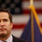 BEDFORD, MA- NOVEMBER 04, 2017- : U.S. Rep. Seth Moulton Secretary takes part in a press conference following a tour of the Edith Nourse Rogers Memorial Veterans Hospital in Bedford, MA on November 04, 2017. He toured the hospital with Secretary of Veterans Affairs David J. Shulkin. (CRAIG F. WALKER/GLOBE STAFF) section: metro reporter: