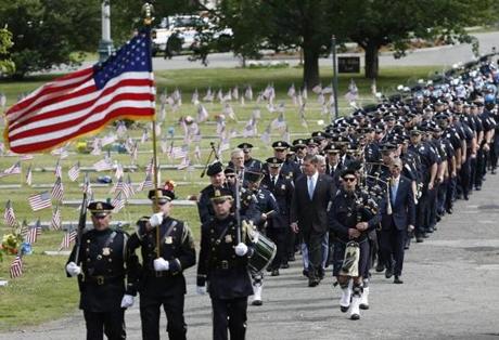 Boston, MA--6/3/2018-- Governor Baker and Mayor Walsh marched in the procession during the Boston Police Department's annual Mass and ecumenical service to honor the memory of officers who passed away in the past year. (Jessica Rinaldi/Globe Staff) Topic: 04cops Reporter: 

