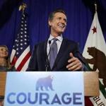 Democratic California gubernatorial candidate Lt. Governor Gavin Newsom spoke during his primary night gathering in San Francisco.  