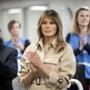 First lady Melania Trump, center, accompanied by Vice President Mike Pence, left, applauds as President Donald Trump speaks to employees at the Federal Emergency Management Agency Headquarters, Wednesday, June 6, 2018, in Washington. (AP Photo/Andrew Harnik)