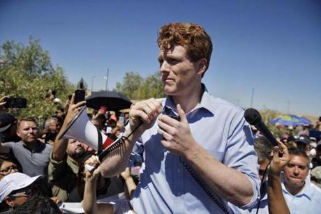 Representative Joe Kennedy III spoke during a rally in Tornillo, Texas, to protest the Trump administration?s policy on separating migrant children from their parents.
