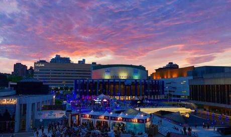 Twilight at Place des Arts in Montreal.
