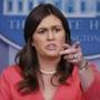 White House press secretary Sarah Huckabee Sanders gestures while speaking to the media during the daily briefing in the Brady Press Briefing Room of the White House, Monday, June 18, 2018. (AP Photo/Pablo Martinez Monsivais)