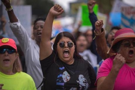 Protesters demand that children be reunited with their immigrant parents during a demonstration, June 23, 2018 in San Diego, California. US President Donald Trump ordered an end to the family separations which have sparked domestic and global outrage, but the fate of the more than 2,300 separated children remains unclear. / AFP PHOTO / DAVID MCNEWDAVID MCNEW/AFP/Getty Images
