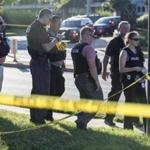 ANNAPOLIS, MARYLAND - JUNE 28, 2018: Police respond to a shooting on June 28, 2018 in Annapolis, Maryland. At least five people were killed Thursday when a gunman opened fire inside the offices of the Capital Gazette, a newspaper published in Annapolis, a historic city an hour east of Washington. A reporter for the daily, Phil Davis, tweeted that a 'gunman shot through the glass door to the office and opened fire on multiple employees.''There is nothing more terrifying than hearing multiple people get shot while you're under your desk and then hear the gunman reload,' Davis said. (Photo by Alex Wroblewski/Getty Images)