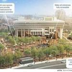 Tree-covered gathering spots and a seasonal fountain would be added to City Hall Plaza. 