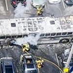 Firefighters responded to a bus fire in Falmouth on Saturday.